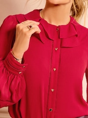 Love & Roses Red Long Sleeve Frill Collar Blouse - Image 2 of 4
