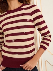 Love & Roses Berry Stripe Petite Embroidered Fine Gauge Knit Jumper - Image 2 of 4