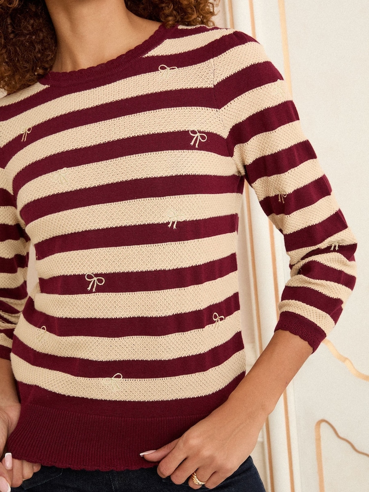 Love & Roses Berry Stripe Petite Embroidered Fine Gauge Knit Jumper - Image 2 of 4