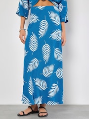 Apricot Blue Bias Cut Mono Palm Leaf Skirt - Image 1 of 5