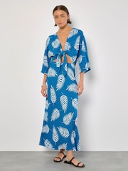 Apricot Blue Bias Cut Mono Palm Leaf Skirt - Image 2 of 5