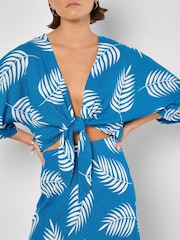 Apricot Blue Bias Cut Mono Palm Leaf Skirt - Image 3 of 5