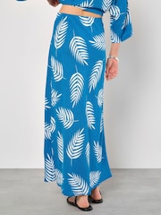 Apricot Blue Bias Cut Mono Palm Leaf Skirt - Image 5 of 5