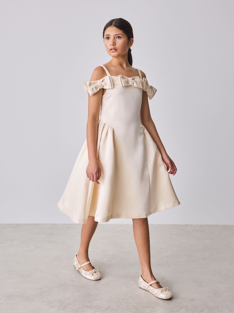 ted baker beige dress Natural Metallic Bardot Maxi Dress With Sheer Hem | Rylla