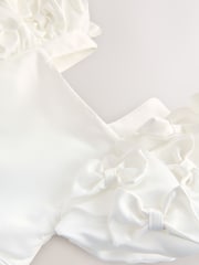 Baker by Ted Baker White Satin Bow Puff SLeeve Occasion Dress - Image 8 of 10