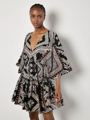 Apricot Black Distressed Tassel Kaftan Dress - Image 1 of 4