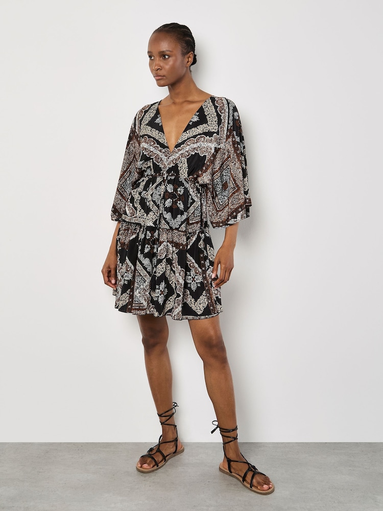 Apricot Black Distressed Tassel Kaftan Dress - Image 2 of 4