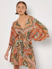 Apricot Green Distressed Tassel Kaftan Dress - Image 2 of 4