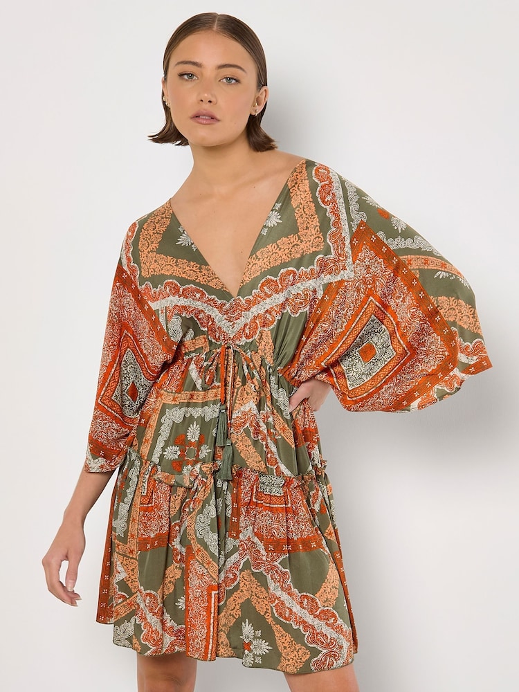 Apricot Green Distressed Tassel Kaftan Dress - Image 2 of 4