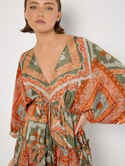 Apricot Green Distressed Tassel Kaftan Dress - Image 4 of 4