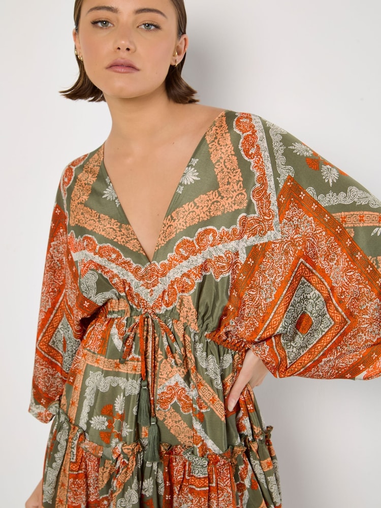 Apricot Green Distressed Tassel Kaftan Dress - Image 4 of 4
