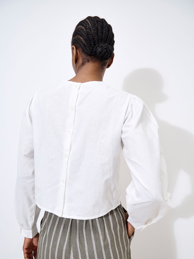 Apricot White Lace Panel and Embroidered 100% Cotton Top - Image 2 of 4