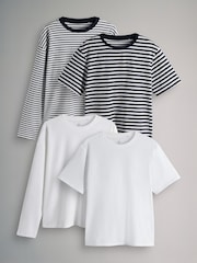 The Set Navy Stripe/White 4 Pack Long Sleeve Relaxed and Short Sleeve Relaxed T-Shirts - Image 1 of 7
