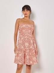 Apricot Orange Batik Lace Tile Bodice Cami Dress - Image 2 of 4