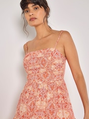 Apricot Orange Batik Lace Tile Bodice Cami Dress - Image 3 of 4