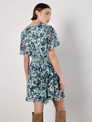 Apricot Blue Blurred Floral Print Angel Sleeve Dress - Image 2 of 3