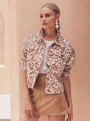 Apricot Brown Ikat Denim Jacket - Image 1 of 6