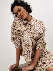 Apricot Brown Ikat Denim Jacket - Image 2 of 6