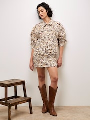 Apricot Brown Ikat Denim Jacket - Image 3 of 6