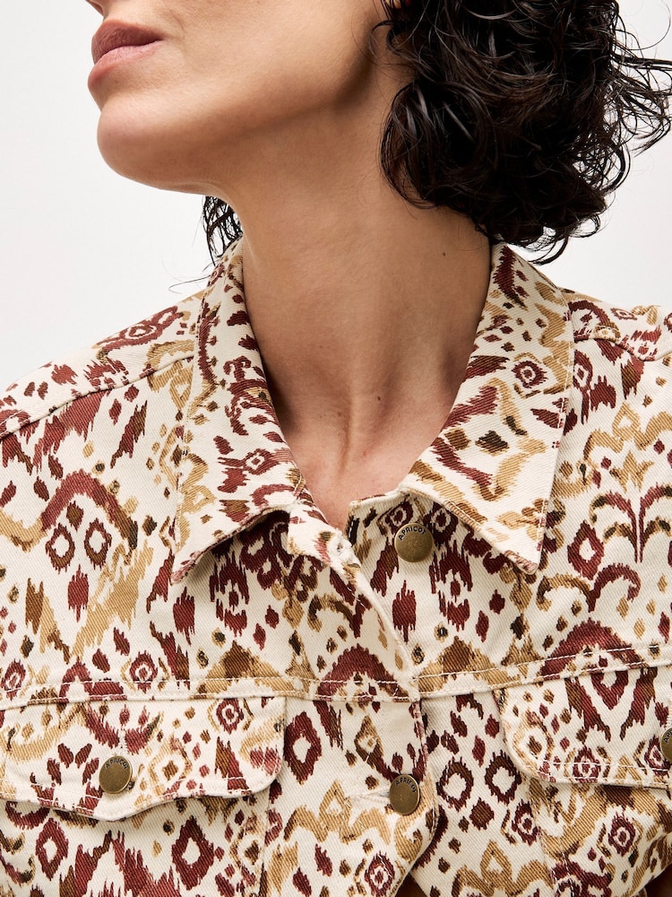Apricot Brown Ikat Denim Jacket - Image 6 of 6