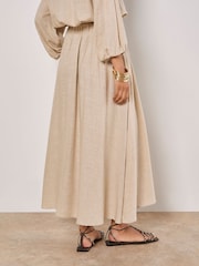 Apricot Natural Linen Pleated Full Midi Skirt - Image 2 of 4