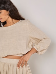 Apricot Natural Linen Pleated Full Midi Skirt - Image 4 of 4