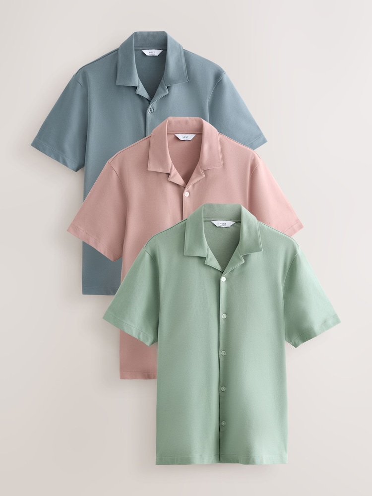 Pink/Blue/Sage Green Short Sleeve Pique Shirts 3 Pack - Image 1 of 9
