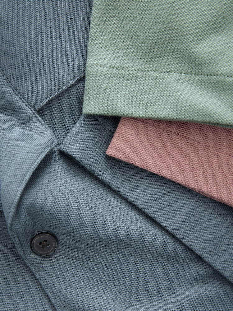 Pink/Blue/Sage Green Short Sleeve Pique Shirts 3 Pack - Image 9 of 9