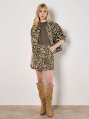 Apricot Green Ikat Utility Denim Skirt - Image 1 of 5