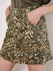 Apricot Green Ikat Utility Denim Skirt - Image 2 of 5
