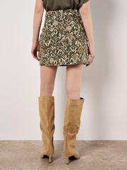 Apricot Green Ikat Utility Denim Skirt - Image 3 of 5