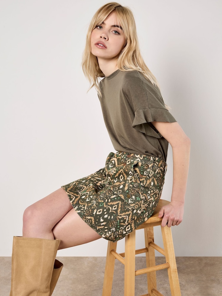 Apricot Green Ikat Utility Denim Skirt - Image 5 of 5