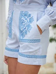 Another Sunday Blue Stripe Embroidered 100% Cotton Pull On Shorts - Image 3 of 4