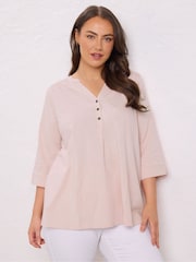 Evans Pleated Front 100% Cotton Henley Blouses - Image 1 of 5