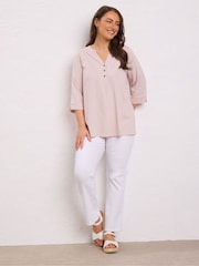 Evans Pleated Front 100% Cotton Henley Blouses - Image 2 of 5