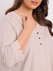 Evans Pleated Front 100% Cotton Henley Blouses - Image 4 of 5