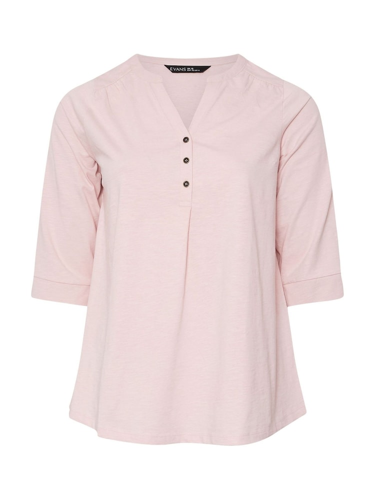 Evans Pleated Front 100% Cotton Henley Blouses - Image 5 of 5