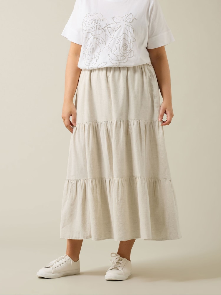 Evans Natural Linen Tiered Skirt - Image 1 of 5