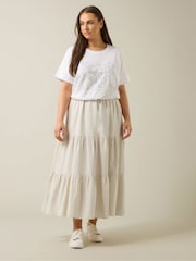 Evans Natural Linen Tiered Skirt - Image 3 of 5