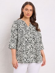 Evans Natural Pleated Front 100% Cotton Henley Blouses - Imagem 1 de 5
