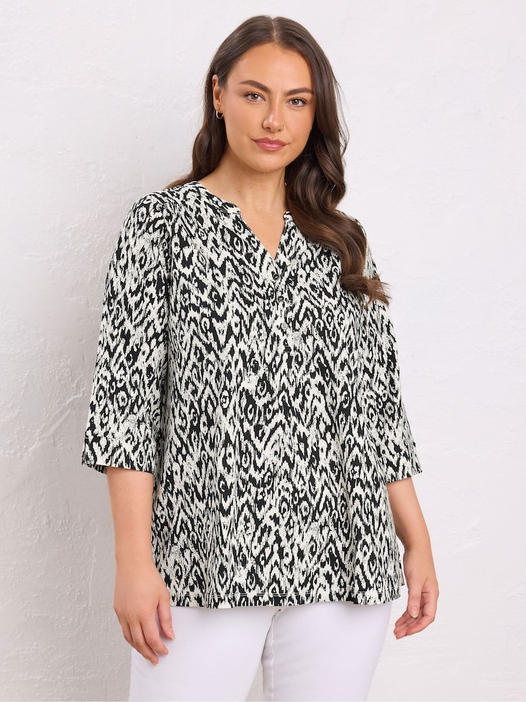 Evans Natural Pleated Front 100% Cotton Henley Blouses - Imagem 1 de 5