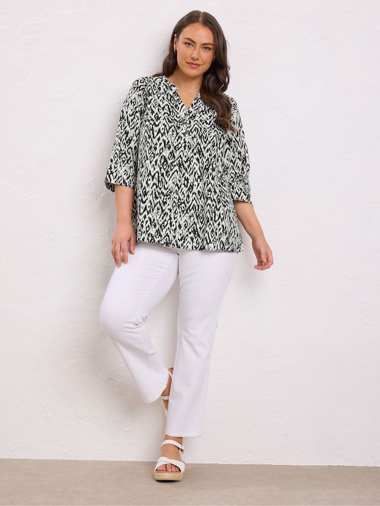 Evans Natural Pleated Front 100% Cotton Henley Blouses - Imagem 2 de 5