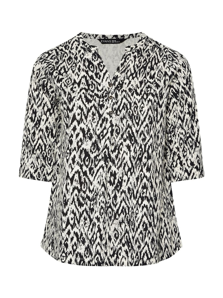 Evans Natural Pleated Front 100% Cotton Henley Blouses - Imagem 5 de 5