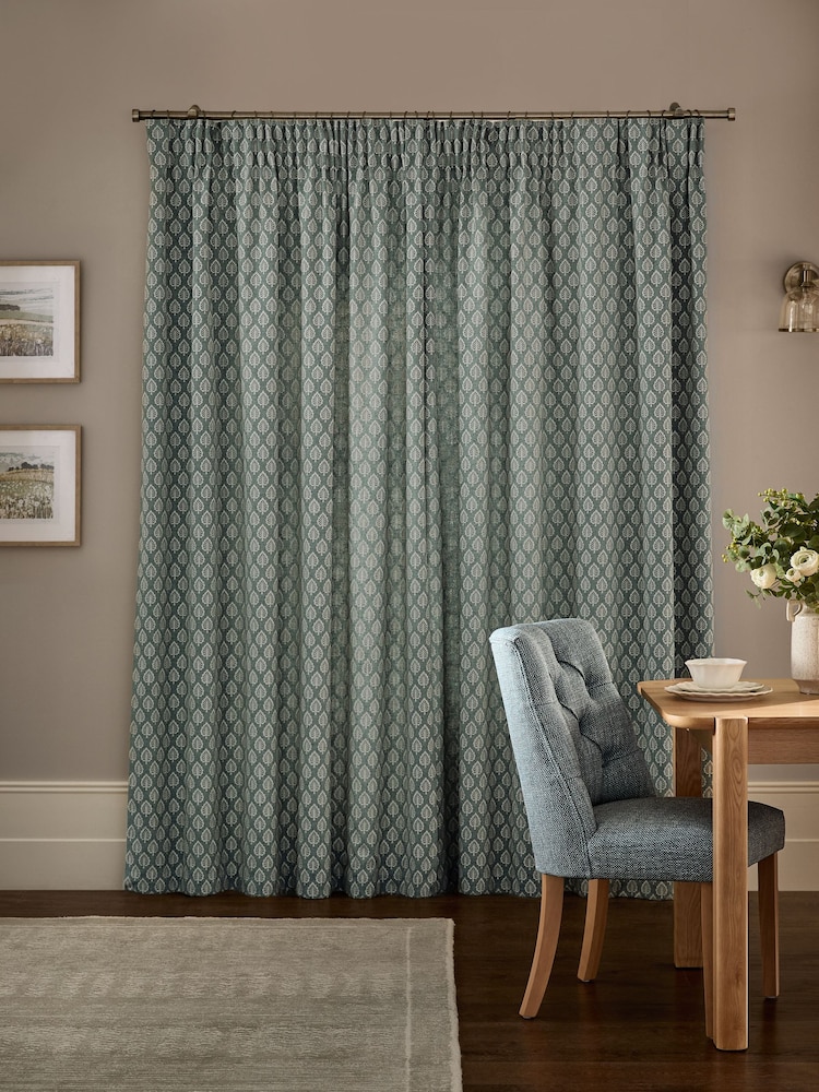 Collection Luxe Embroidered Leaves Pencil Pleat Lined Curtains - Bild 2 von 5