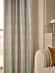 Duck Egg Blue/Gold Jacquard Pencil Pleat Lined Curtains - Image 2 of 7