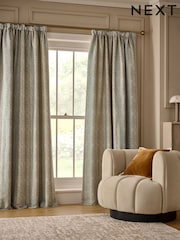 Duck Egg Blue/Gold Jacquard Pencil Pleat Lined Curtains - Image 6 of 7