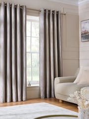 Silver Grey Marble Effect Jacquard Eyelet Lined Curtains - Image 2 of 5