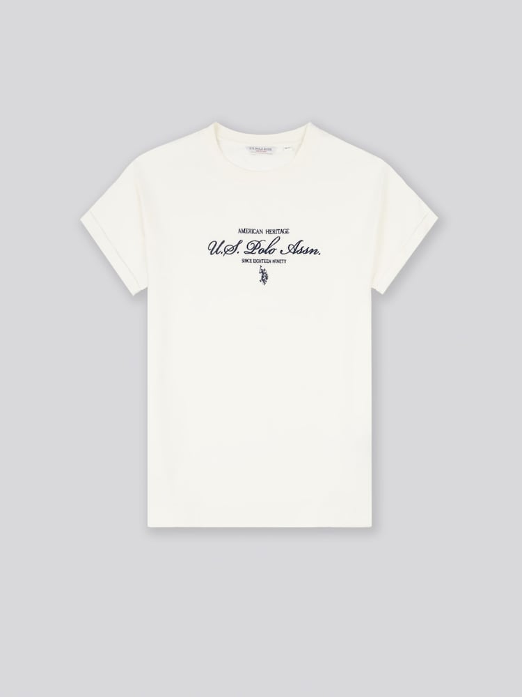 U.S. Polo Assn. Cream Womens Premium Graphic 100% Cotton Grown On Sleeve T-Shirt - Image 1 of 3
