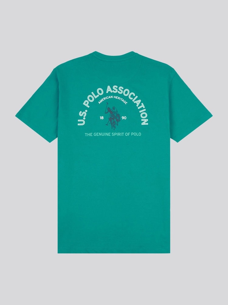 U.S. Polo Assn Green Boys Front Back Print Graphic 100% Cotton T-Shirt - Image 2 of 4