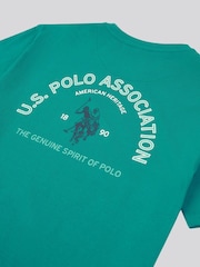 U.S. Polo Assn Green Boys Front Back Print Graphic 100% Cotton T-Shirt - Image 4 of 4